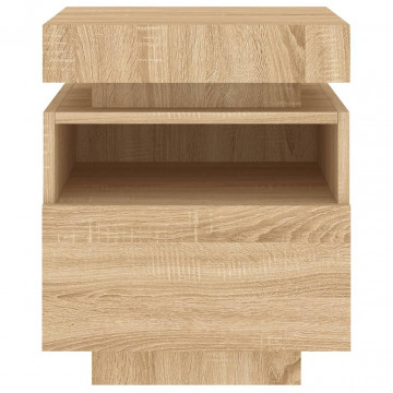 Noptiere cu lumini LED, 2 buc., stejar sonoma, 40x39x48,5 cm - Img 7