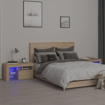 Noptiere cu lumini LED, 2 buc., stejar sonoma, 70x36,5x40 cm - Img 1