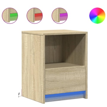 Noptiere cu lumini LED, 2 buc., stejar sonoma, lemn prelucrat - Img 2