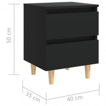 Noptiere cu picioare lemn masiv pin, 2 buc., negru, 40x35x50 cm - Img 7
