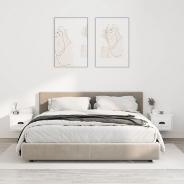 Noptiere de perete, 2 buc., alb extralucios, 41,5x36x28 cm - Img 1