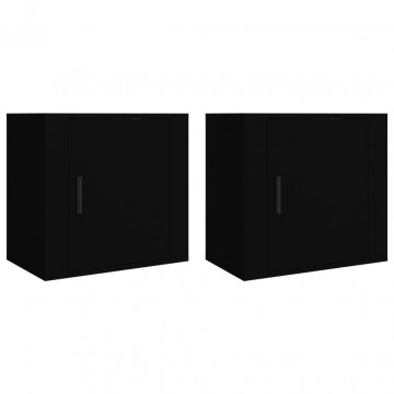Noptiere de perete, 2 buc., negru, 50x30x47 cm - Img 2