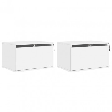 Noptiere montate pe perete cu lumini LED, 2 buc., alb - Img 2