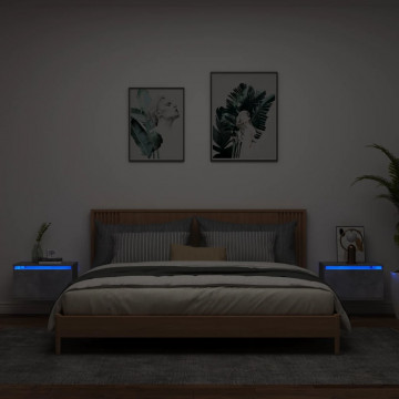 Noptiere montate pe perete cu lumini LED, 2 buc., gri beton - Img 1