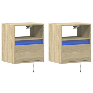 Noptiere montate pe perete cu lumini LED, 2 buc., stejar sonoma - Img 3