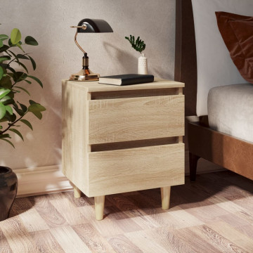 Noptiere picioare lemn masiv pin 2 buc stejar sonoma 40x35x50cm - Img 1