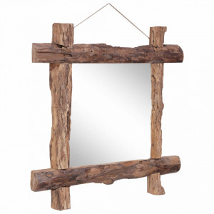 Oglindă cu ramă bușteni, natural, 70x70 cm, lemn masiv reciclat - Img 8