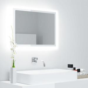 Oglindă de baie cu LED, alb extralucios, 60x8,5x37 cm, PAL - Img 1