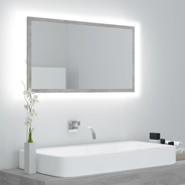 Oglindă de baie cu LED, gri beton, 80x8,5x37 cm, acril - Img 1