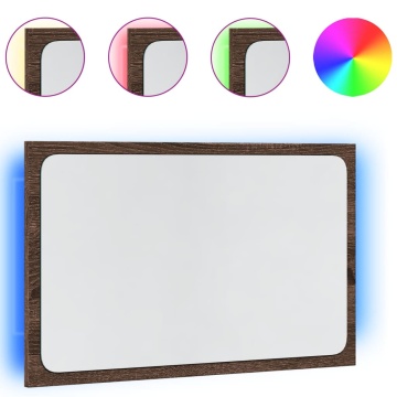 Oglindă de baie LED, stejar maro, 60x8,5x38 cm lemn prelucrat - Img 2