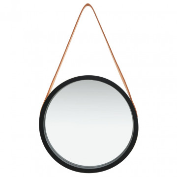 Oglindă de perete cu o curea, 40 cm, negru - Img 2