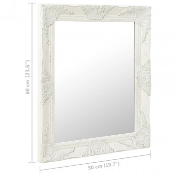 Oglindă de perete în stil baroc, alb, 50 x 60 cm - Img 5