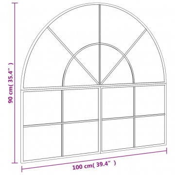 Oglindă de perete, negru, 100x90 cm, arcuită, fier - Img 6