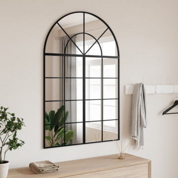 Oglindă de perete, negru, 80x120 cm, arcuită, fier - Img 1