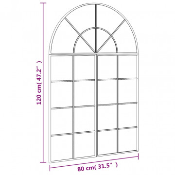 Oglindă de perete, negru, 80x120 cm, arcuită, fier - Img 6