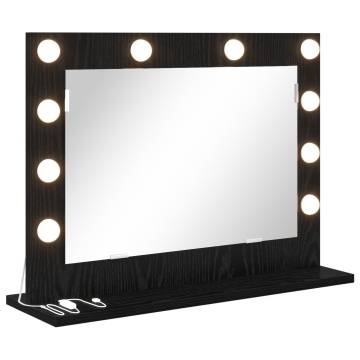 Oglindă de toaletă cu lumini LED Stejar negru 60x45x18 cm - Img 2