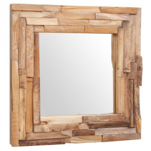 Oglindă decorativă din lemn de tec, 60 x 60 cm, pătrat - Img 3