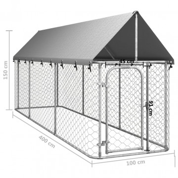 Padoc pentru câini de exterior cu acoperiș, 400x100x150 cm - Img 5
