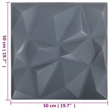 Panouri de perete 3D 48 buc. gri 50x50 cm model diamant 12 m² - Img 5