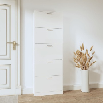 Pantofar, alb extralucios, 59x17x169 cm, lemn compozit - Img 3