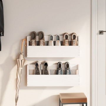 Pantofare de perete, 2 buc., alb, 59x9x23 cm, lemn masiv pin - Img 3