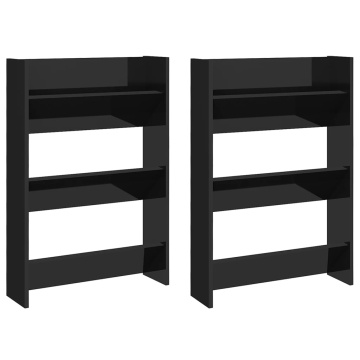 Pantofare de perete, 2 buc., negru extralucios, 60x18x90 cm PAL - Img 2