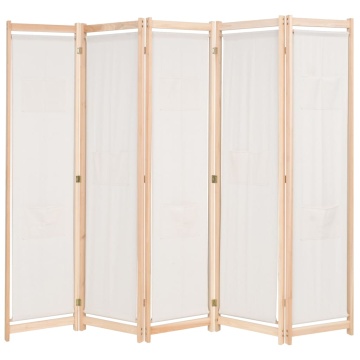 Paravan cameră, 5 panouri, crem, 200x170x4 cm, material textil - Img 1