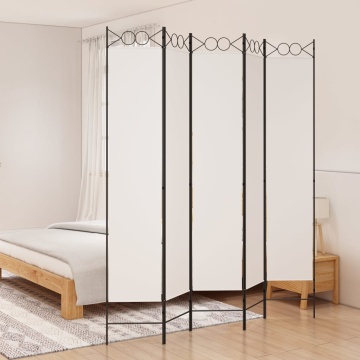 Paravan de cameră cu 5 panouri, alb, 200x220 cm, textil - Img 1