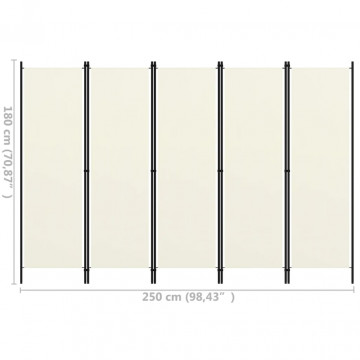 Paravan de cameră cu 5 panouri, alb crem, 250 x 180 cm - Img 4