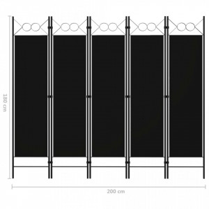 Paravan de cameră cu 5 panouri, negru, 200 x 180 cm - Img 5