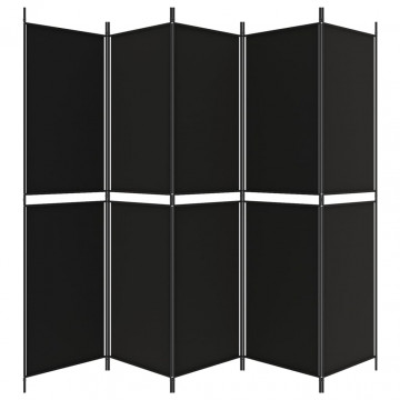Paravan de cameră cu 5 panouri, negru, 250x200 cm, textil - Img 4