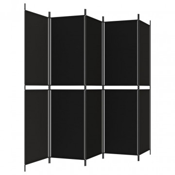 Paravan de cameră cu 5 panouri, negru, 250x200 cm, textil - Img 8