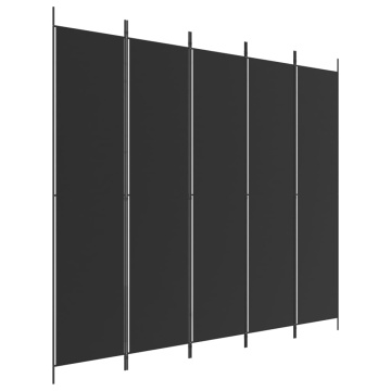 Paravan de cameră cu 5 panouri, negru, 250x220 cm, textil - Img 2