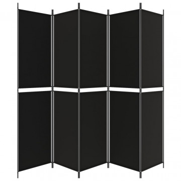 Paravan de cameră cu 5 panouri, negru, 250x220 cm, textil - Img 4