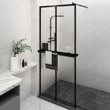 Paravan duș walk-in cu raft negru 100x195cm sticlă ESG/aluminiu - Img 1