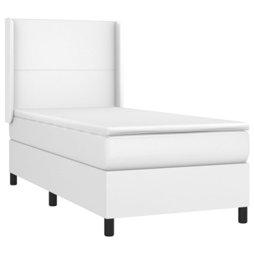 Pat box spring cu saltea, alb, 90x200 cm, piele ecologică - Img 3