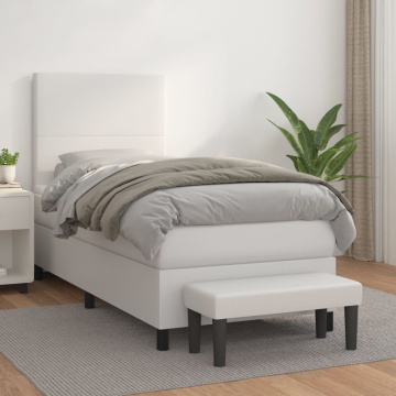 Pat box spring cu saltea, alb, 90x200 cm, piele ecologică - Img 1