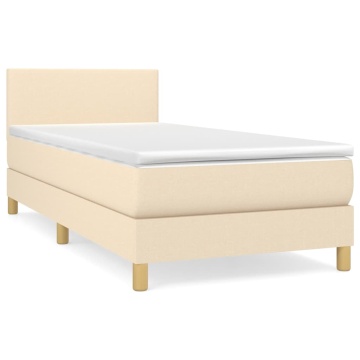 Pat box spring cu saltea, crem, 100x200 cm, textil - Img 2