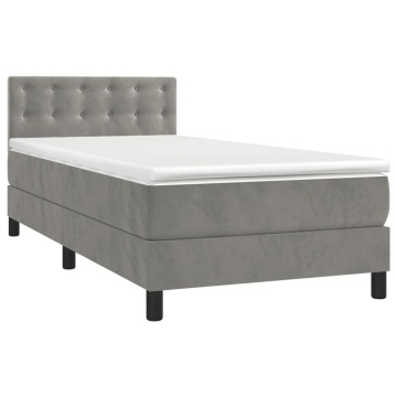 Pat box spring cu saltea, gri deschis, 100x200 cm, catifea - Img 3