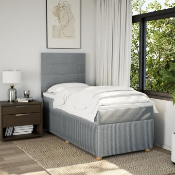Pat box spring cu saltea, gri deschis, 100x200 cm, textil - Img 3