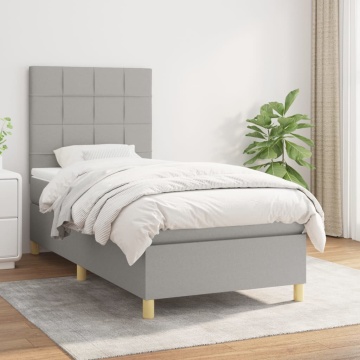 Pat box spring cu saltea, gri deschis, 100x200 cm, textil - Img 1