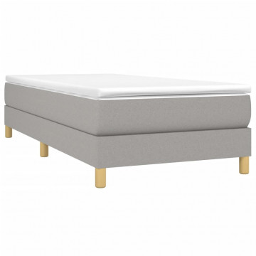 Pat box spring cu saltea, gri deschis, 100x200 cm, textil - Img 3