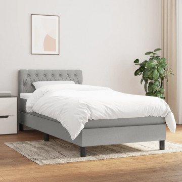 Pat box spring cu saltea, gri deschis, 100x200 cm, textil - Img 1