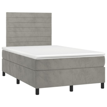 Pat box spring cu saltea, gri deschis, 120x200 cm, catifea - Img 3