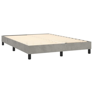 Pat box spring cu saltea, gri deschis, 140x190 cm, catifea - Img 4