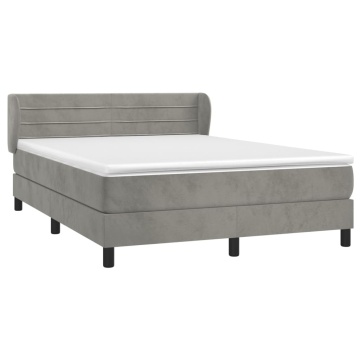 Pat box spring cu saltea, gri deschis, 140x190 cm, catifea - Img 3