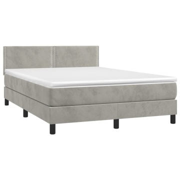 Pat box spring cu saltea, gri deschis, 140x190 cm, catifea - Img 3