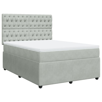 Pat box spring cu saltea, gri deschis, 140x190 cm, catifea - Img 2