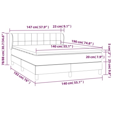 Pat box spring cu saltea, gri deschis, 140x190 cm, catifea - Img 6