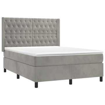 Pat box spring cu saltea, gri deschis, 140x190 cm, catifea - Img 3